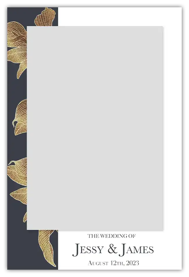 Elegant wedding invitation template for Jessy & James on August 12th, 2023, featuring a floral design on a dark background and space for a photo. Ideal for event self-photo booth and party photo booth hire.